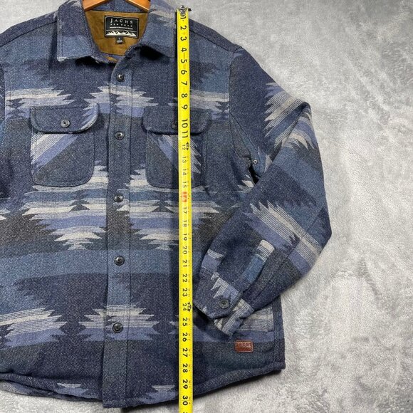 Jachs Lined Shirt Mens L Wool Blend Aztec Flannel Button Up Patterned Blue - Picture 3 of 8